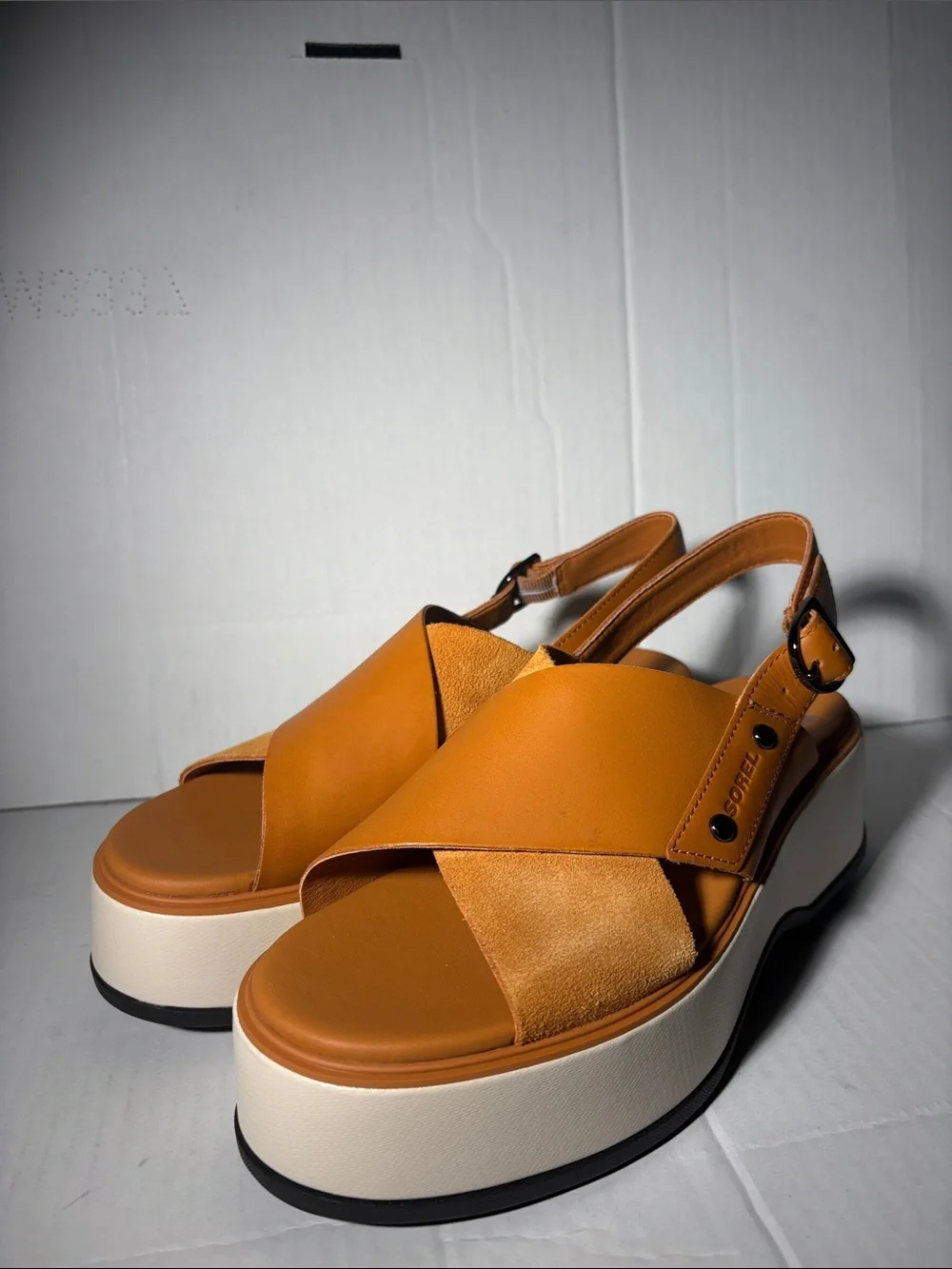 NEW Dayspring Crisscross Sorel Women's Tan Platform Slingback Sandals Size 8